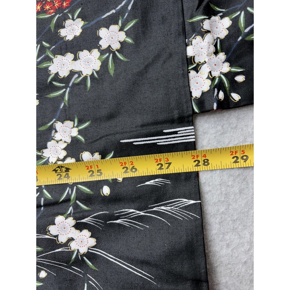 Oriental Bazaar Kimono Robe Womens XL Black Cotton Belted Floral Scenic Print - Picture 13 of 14
